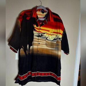 Oscar Misa Aztec Western All Over Print Button Front Shirt  size XL